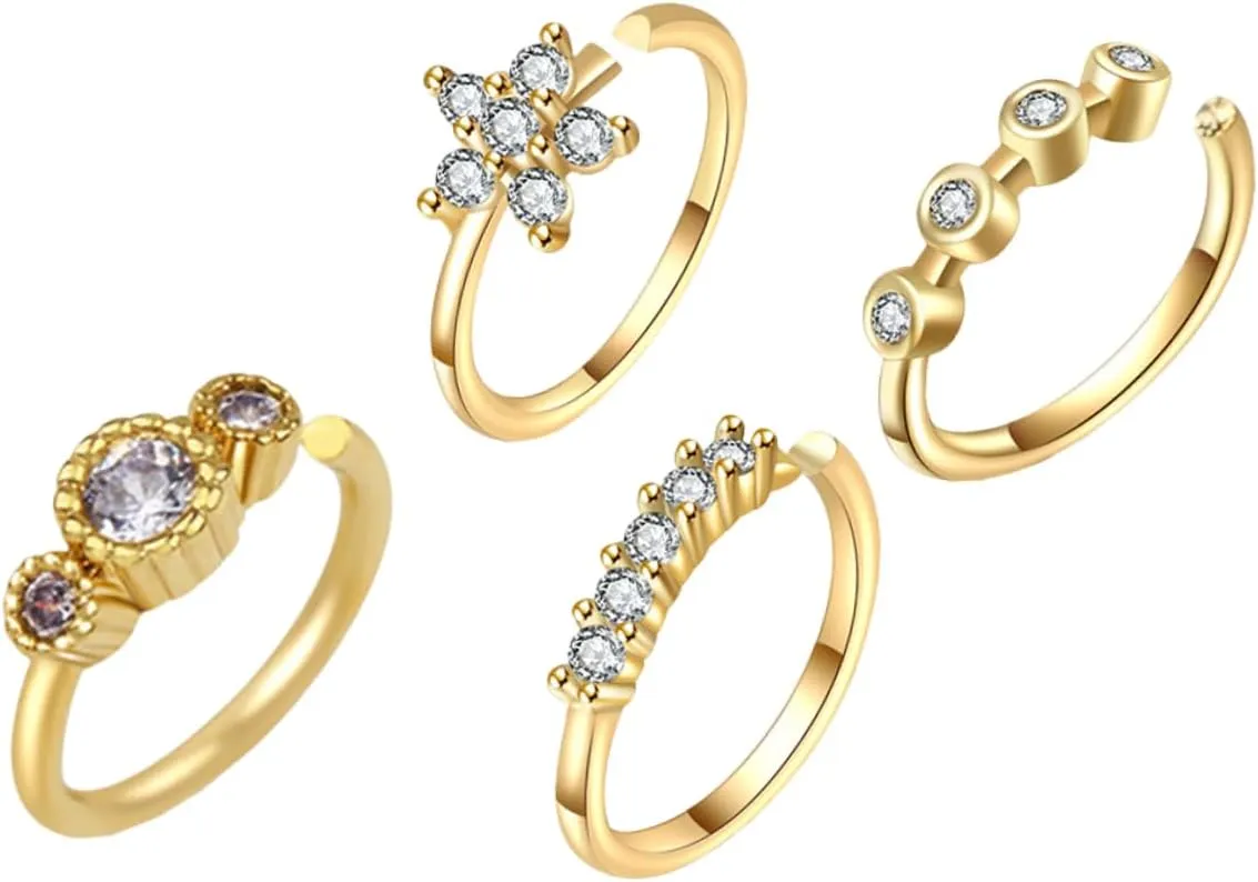 KESYOO 4Pcs Zircon Nose Plated Non Pierced Nose Rings for Women Stylish and Skin Friendly Jewelry for Daily Wear and Parties