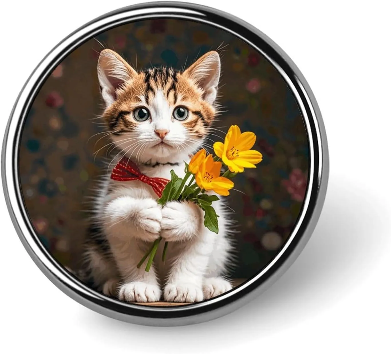 Kitten Hugging A Flower Backpack Pin Cute Brooch Decoration Brooches for Women Mens Lapel Pins for Suits Fashion Button Badges for Hat Backpacks Purses Jackets Shirt Suit Lapels-Circular