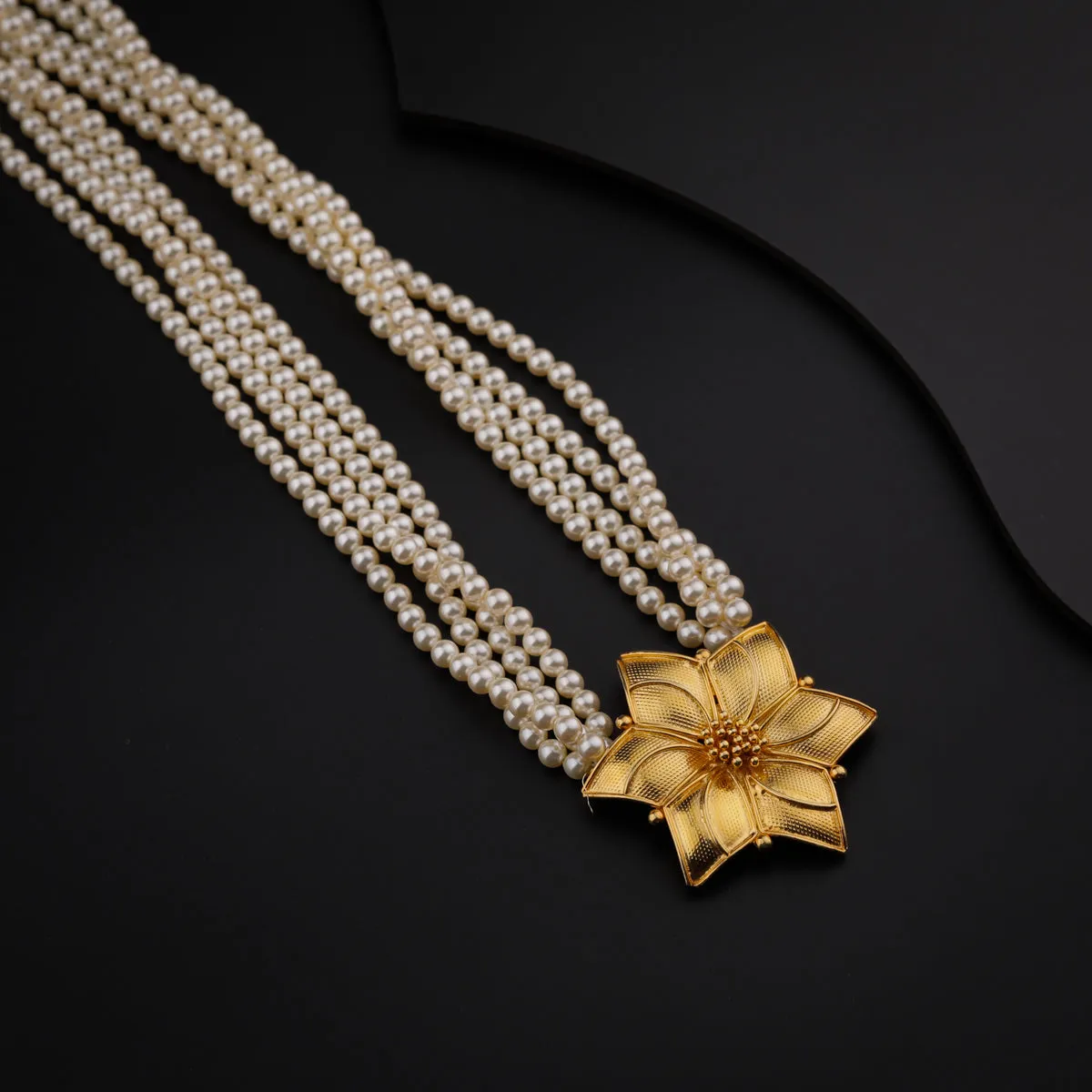 Kusum Motif Pearl Silver Necklace (Gold Plated)