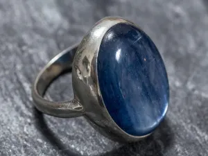 Kyanite Ring - Large Blue Ring - Kyanite Bezel Ring