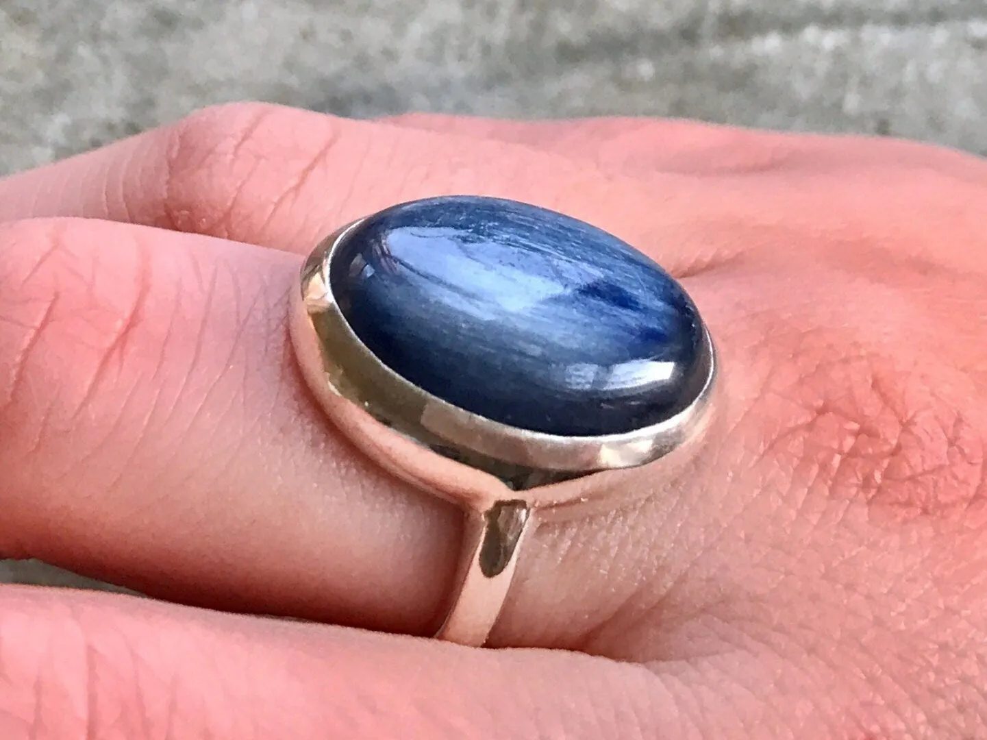 Kyanite Ring - Large Blue Ring - Kyanite Bezel Ring