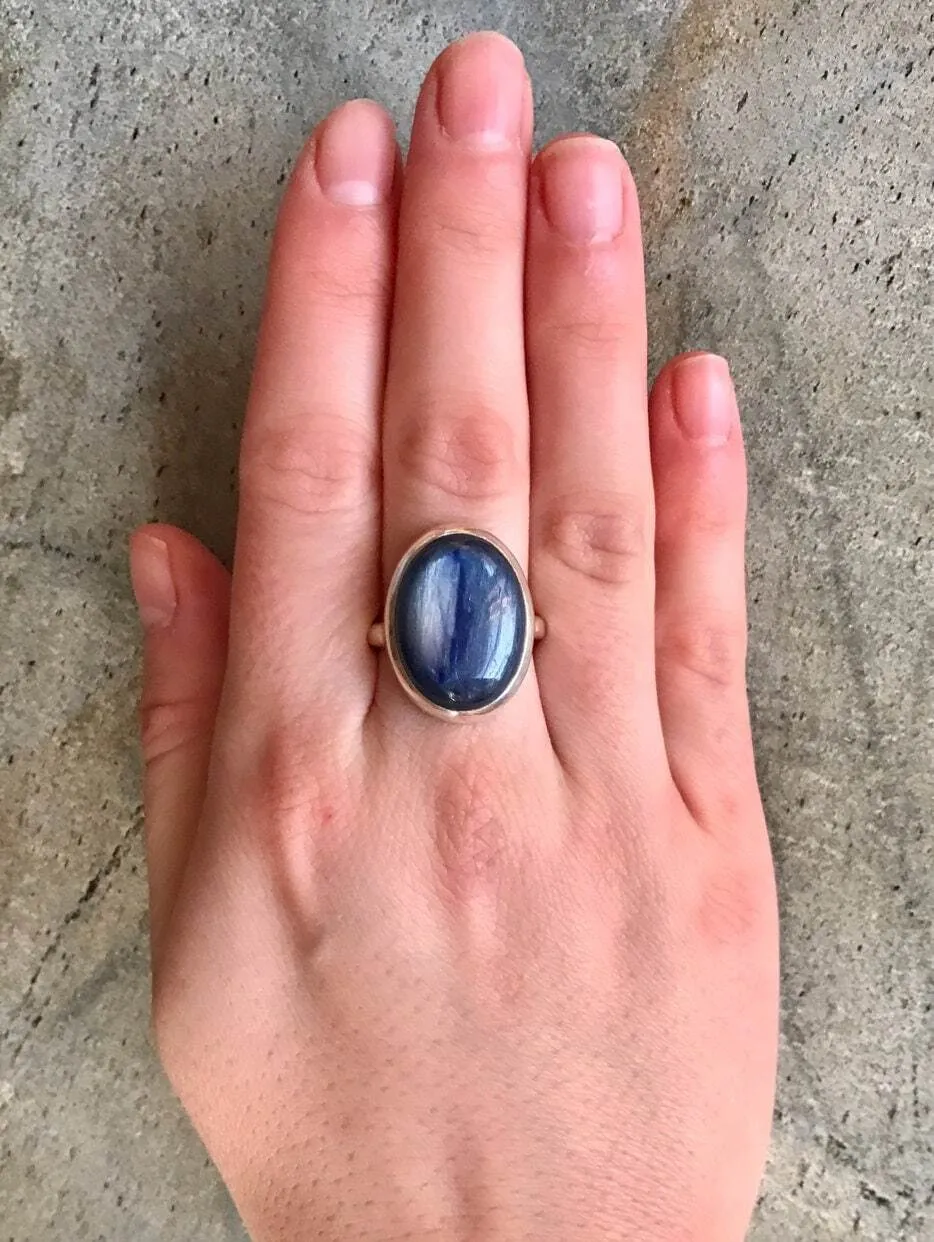 Kyanite Ring - Large Blue Ring - Kyanite Bezel Ring