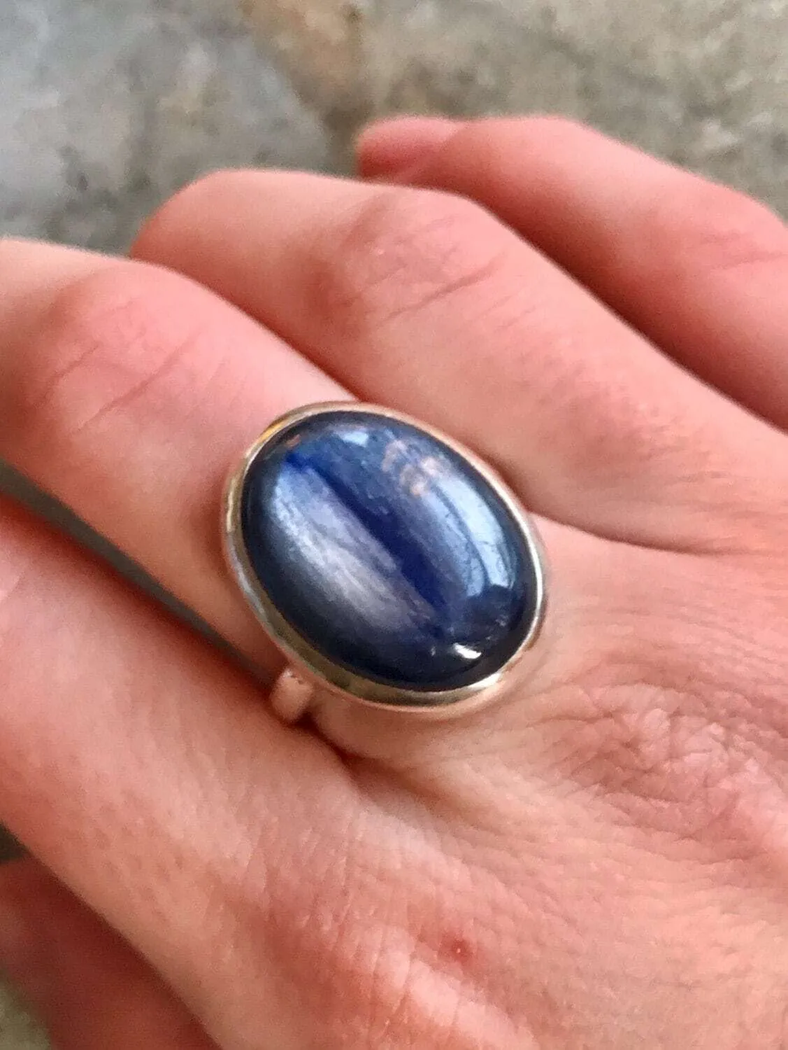 Kyanite Ring - Large Blue Ring - Kyanite Bezel Ring