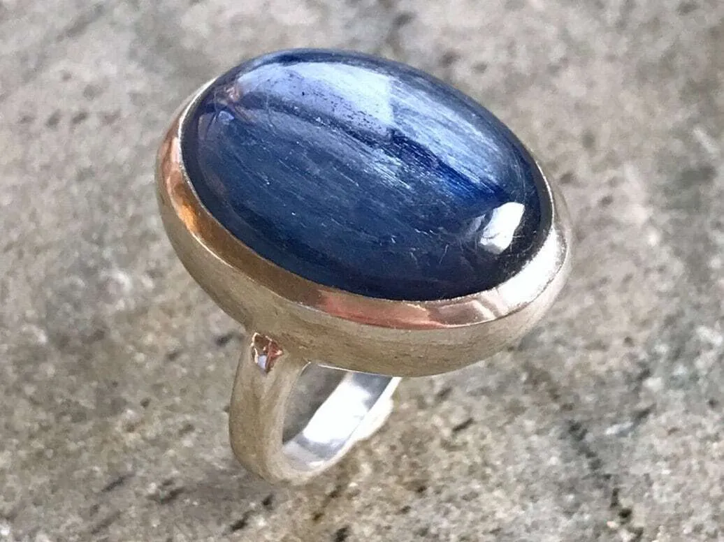 Kyanite Ring - Large Blue Ring - Kyanite Bezel Ring