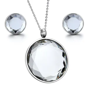 Ladies Mirror Polishing Round Crystal Pendant Necklace With Chain