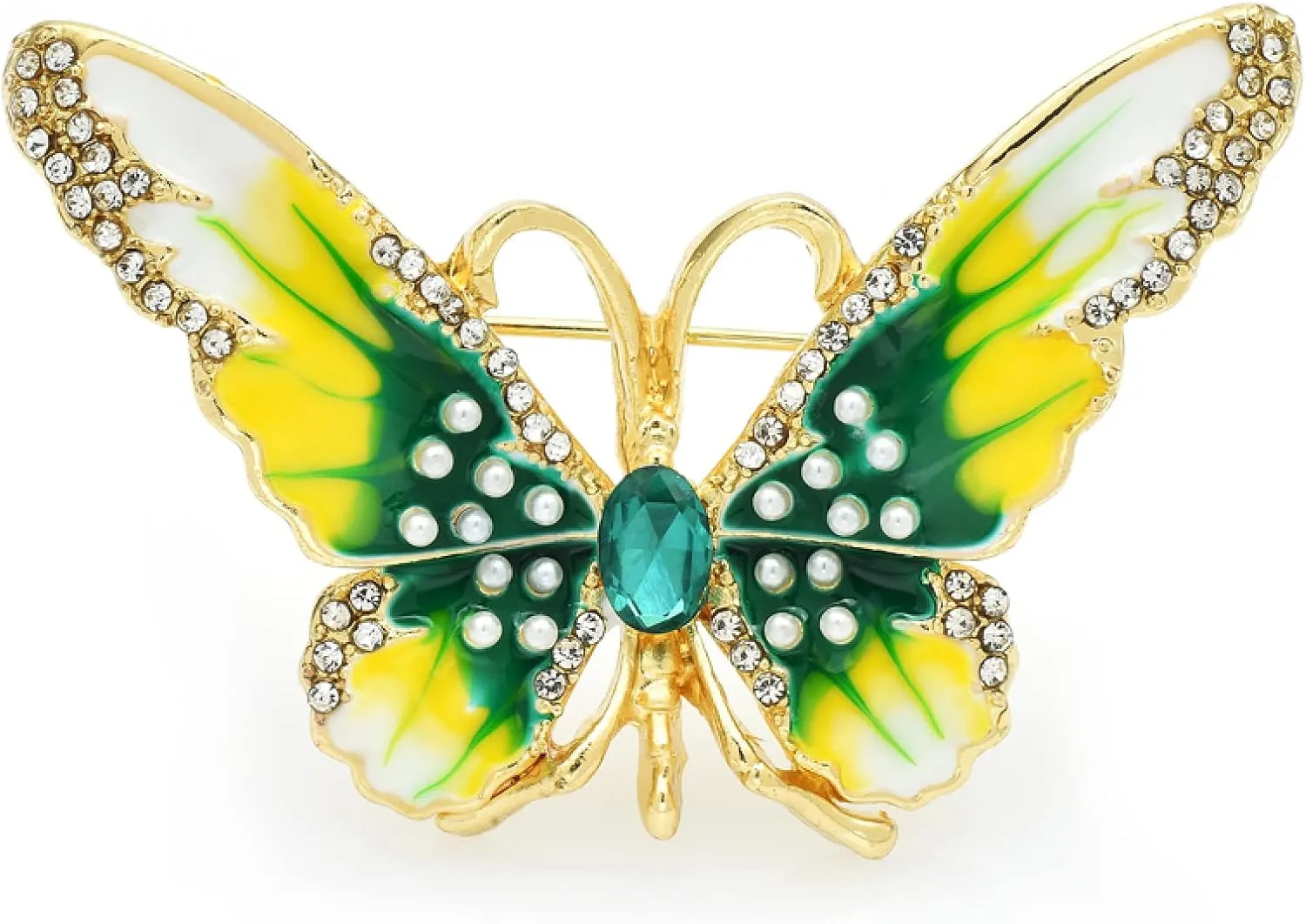 Lapel Pin Lapel Pin Large Enamel Butterfly Brooches for Women Unisex Pearl Beauty Insects Office Party Brooch Pin Gifts brooches (Color : Green)