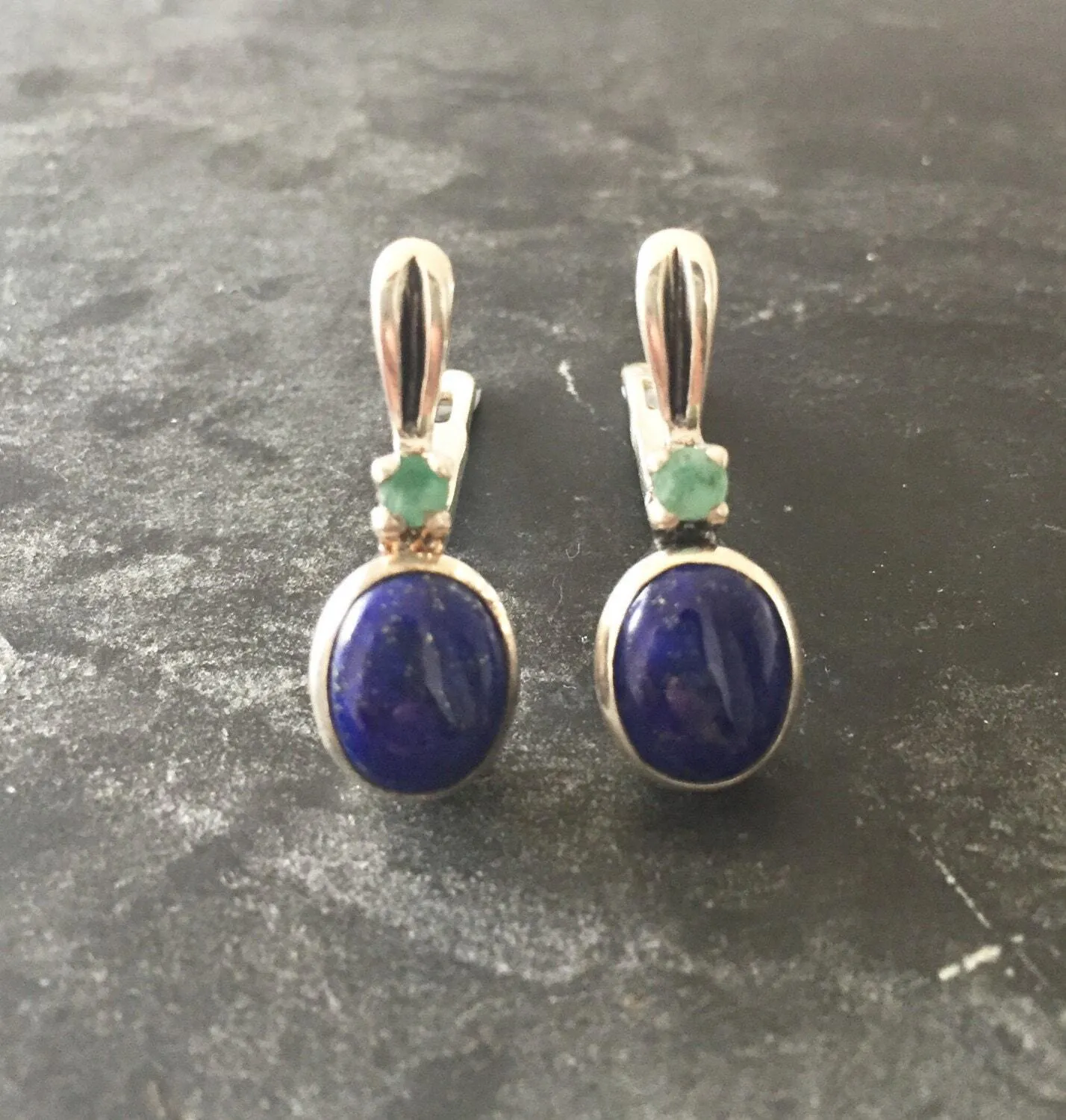 Lapis Lazuli Earrings - Blue Vintage Earrings - Oval Lapis Earrings