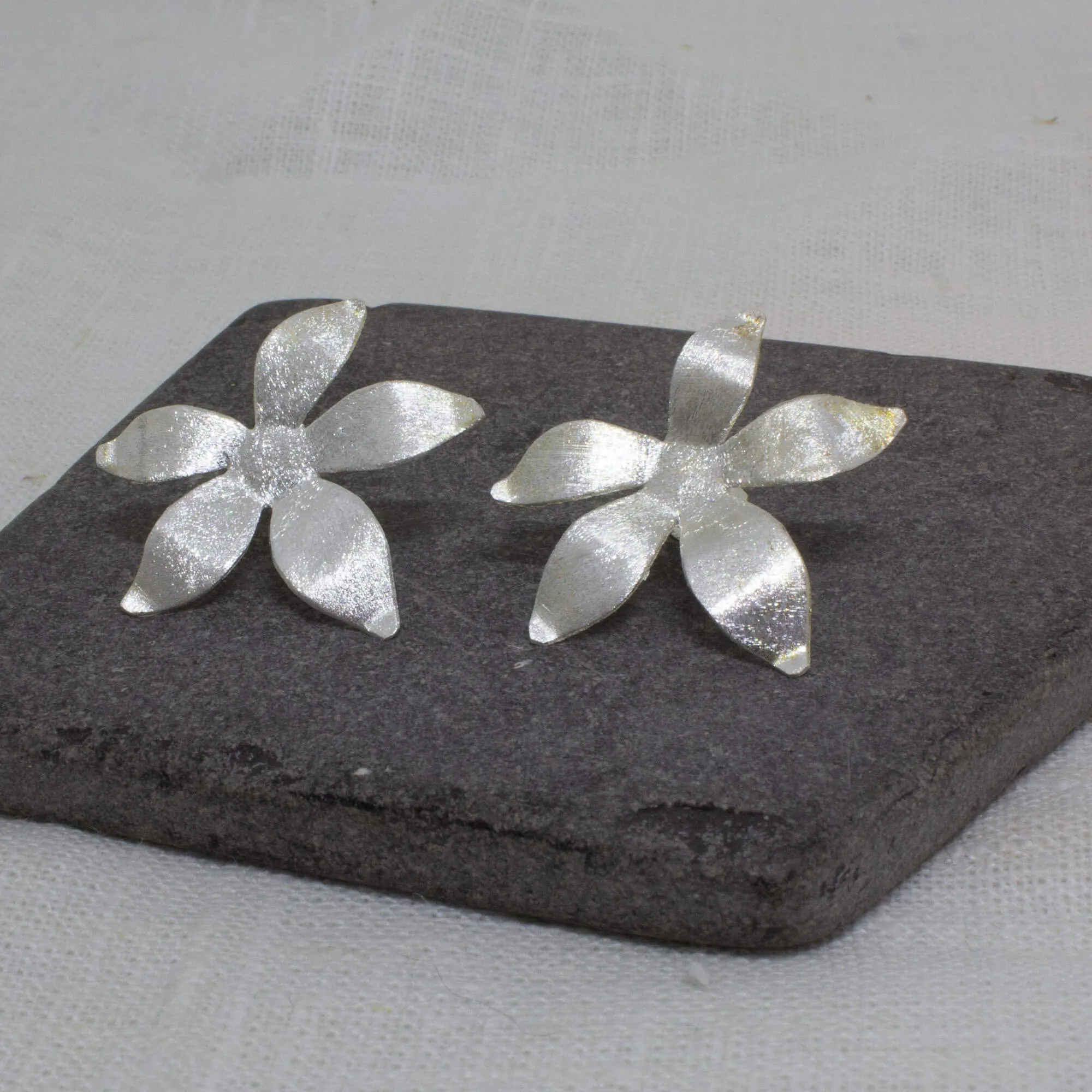 Large Abstract Brushed Flower Earrings