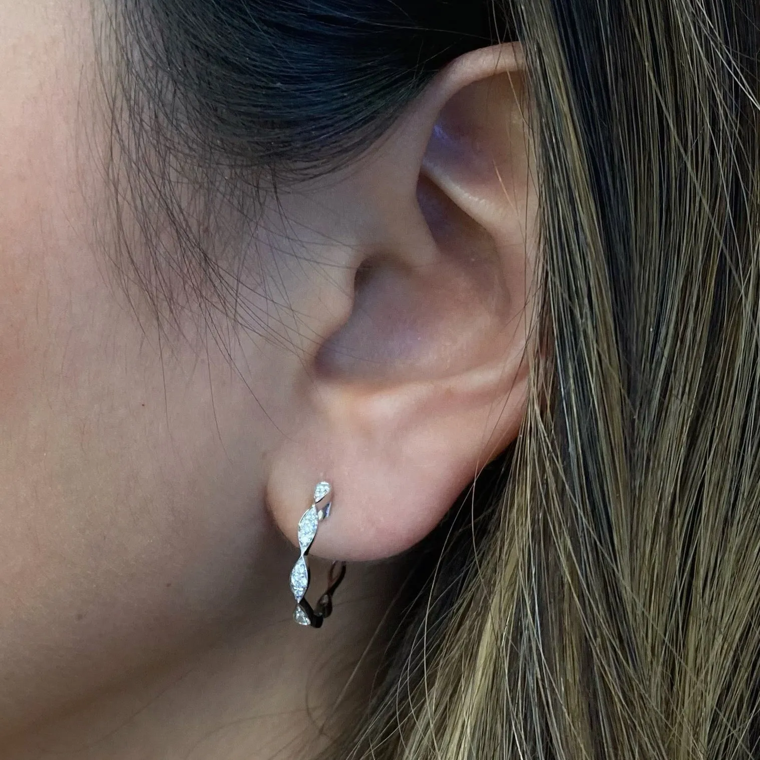Large Diamond Wavy Hoop Earrings