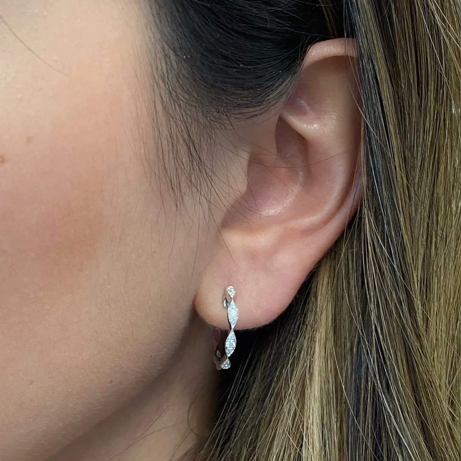 Large Diamond Wavy Hoop Earrings