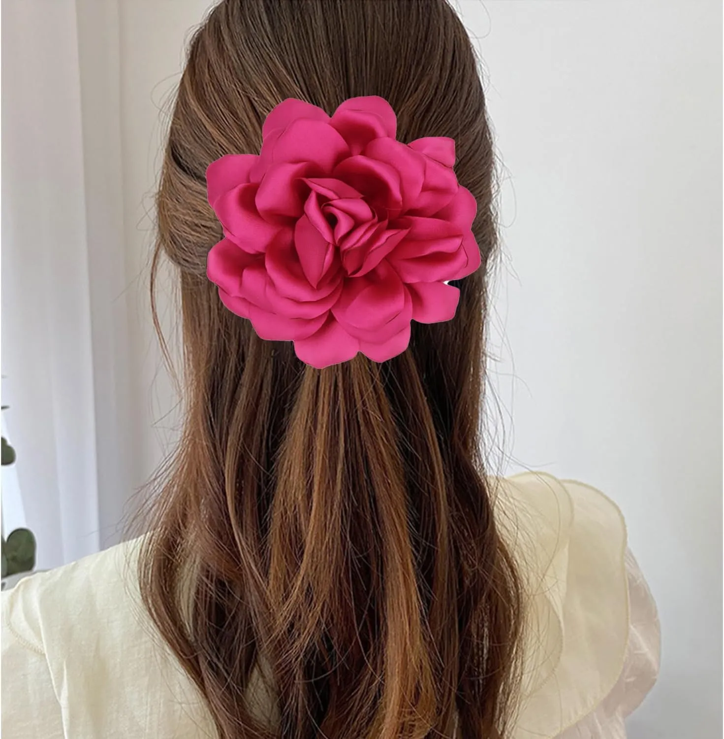 Large Flower Brooches Lapel Pins for Women Satin Fabric Brooches Big Camellia Flower Brooch Pins Wedding Part Dance Clothes Accessories Jewelry Gifts