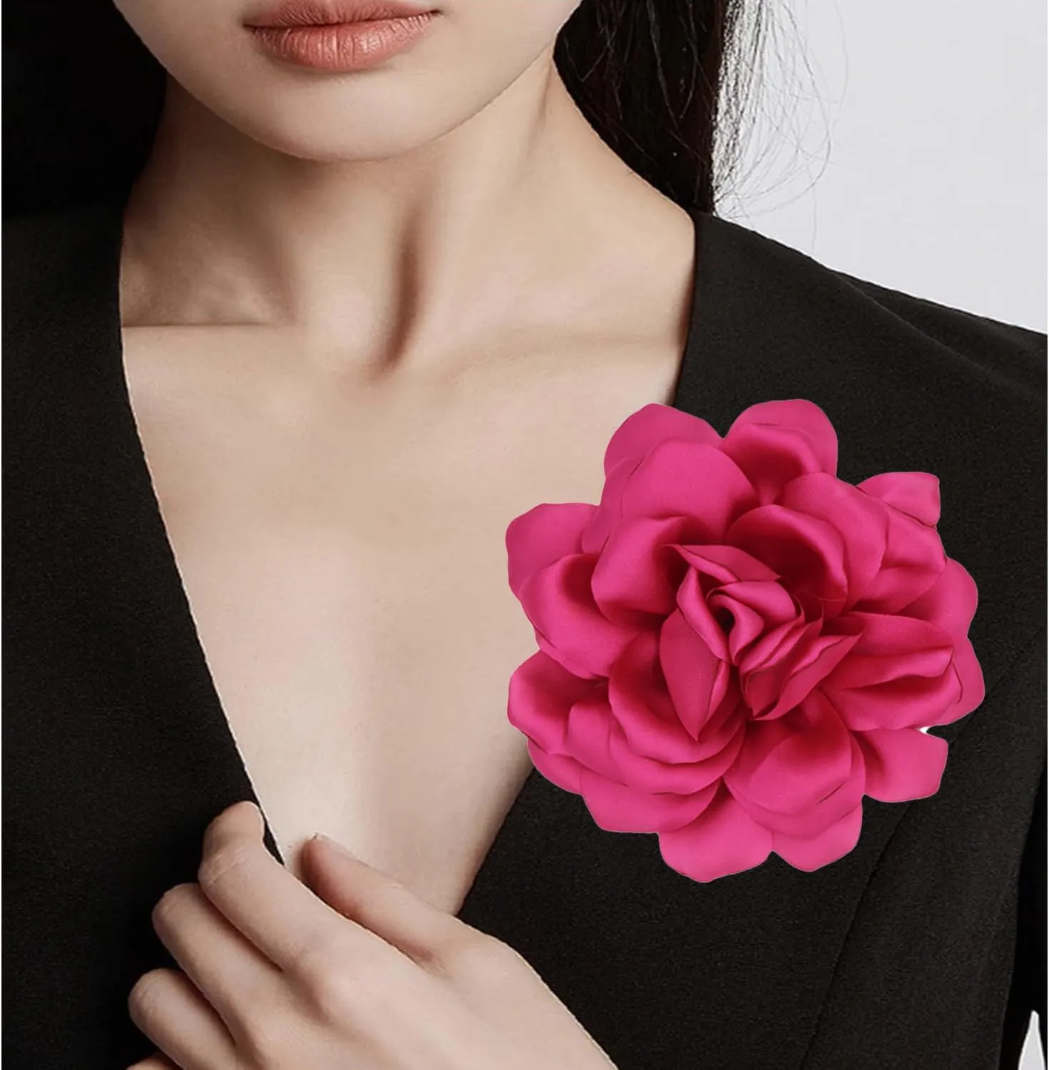 Large Flower Brooches Lapel Pins for Women Satin Fabric Brooches Big Camellia Flower Brooch Pins Wedding Part Dance Clothes Accessories Jewelry Gifts