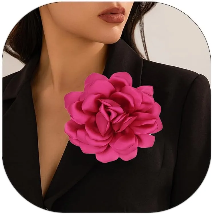 Large Flower Brooches Lapel Pins for Women Satin Fabric Brooches Big Camellia Flower Brooch Pins Wedding Part Dance Clothes Accessories Jewelry Gifts