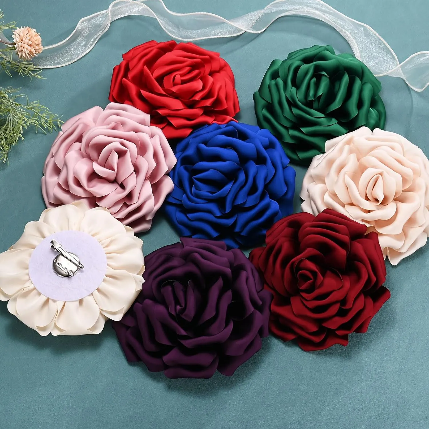 Large Rose Flower Brooches Lapel Pin, Lapel Pins Dainty Satin Fabric Big Camellia Flowers Brooches and Pins for Wedding