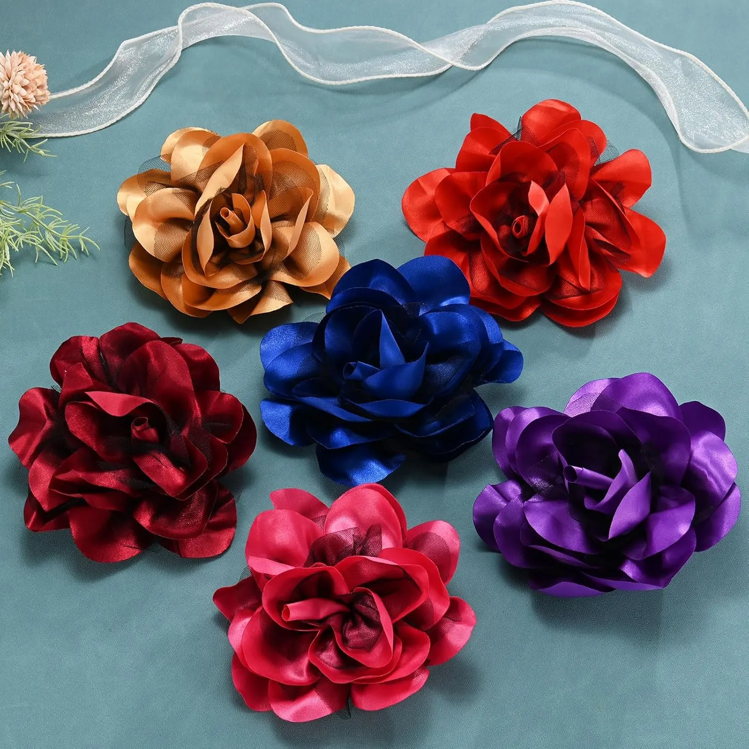 Large Women's Brooches Lapel Pin, Lapel Pins Dainty Satin Fabric Big Camellia Flower Hair Clip Dancer Pin Up for Hats/Parties/Clothes