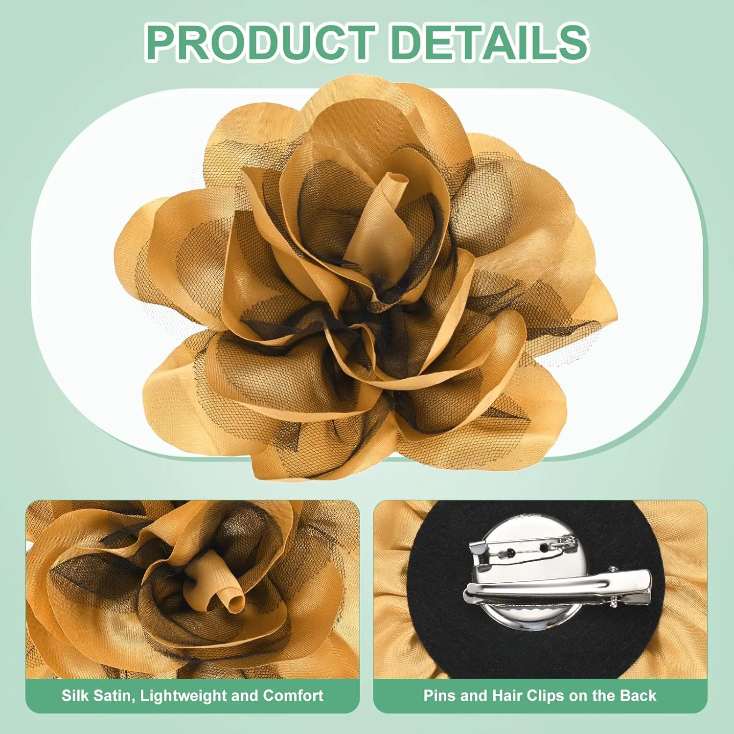 Large Women's Brooches Lapel Pin, Lapel Pins Dainty Satin Fabric Big Camellia Flower Hair Clip Dancer Pin Up for Hats/Parties/Clothes/Jewelry