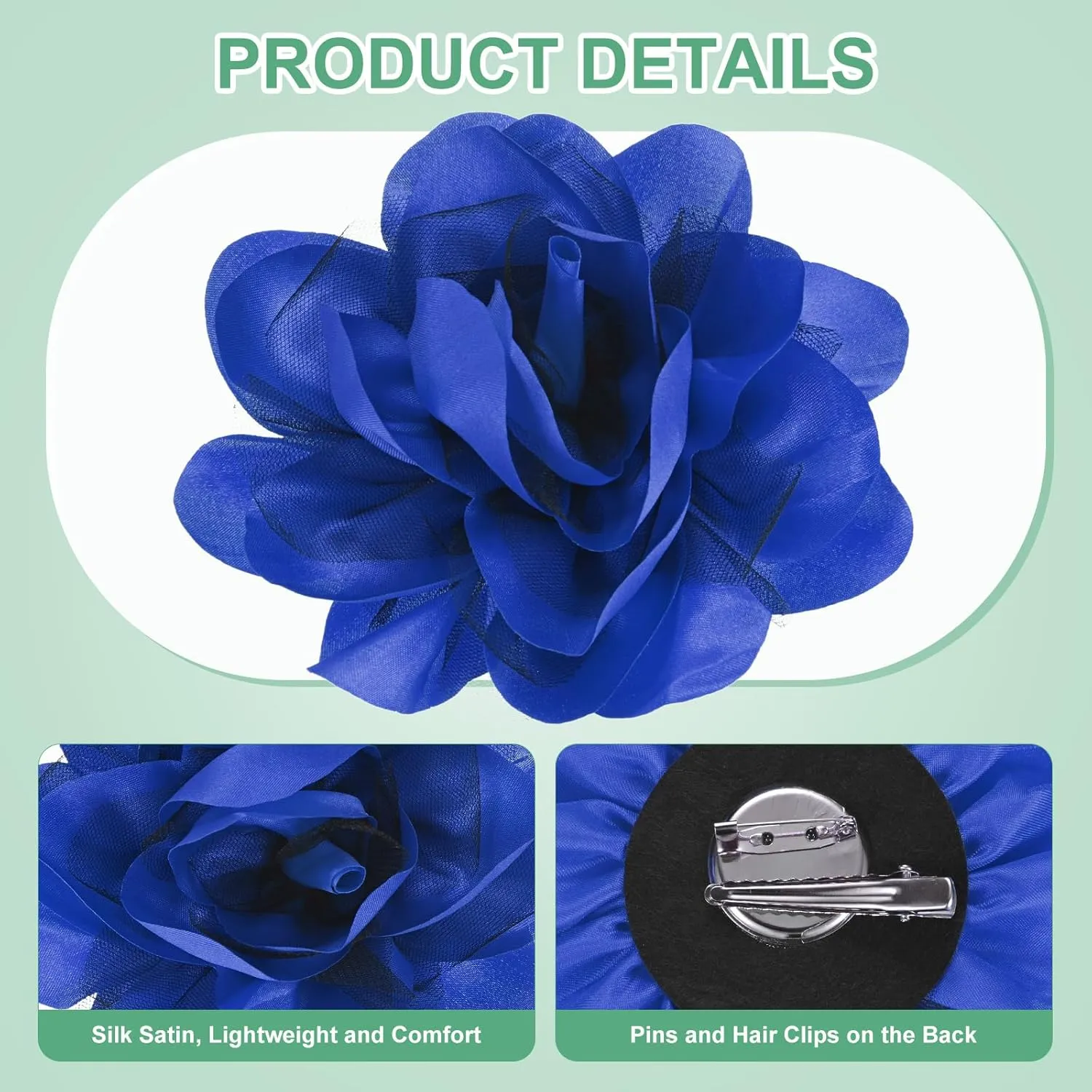Large Women's Brooches Lapel Pin, Lapel Pins Dainty Satin Fabric Big Camellia Flower Hair Clip Dancer Pin Up for Hats/Parties/Clothes/Jewelry