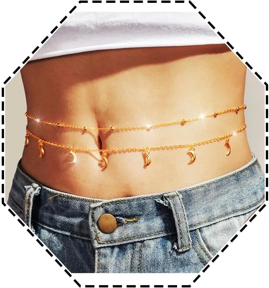 Layered Waist Chain Gold Moon Belly Chain Beach Bikini Belly Body Accessories for Women