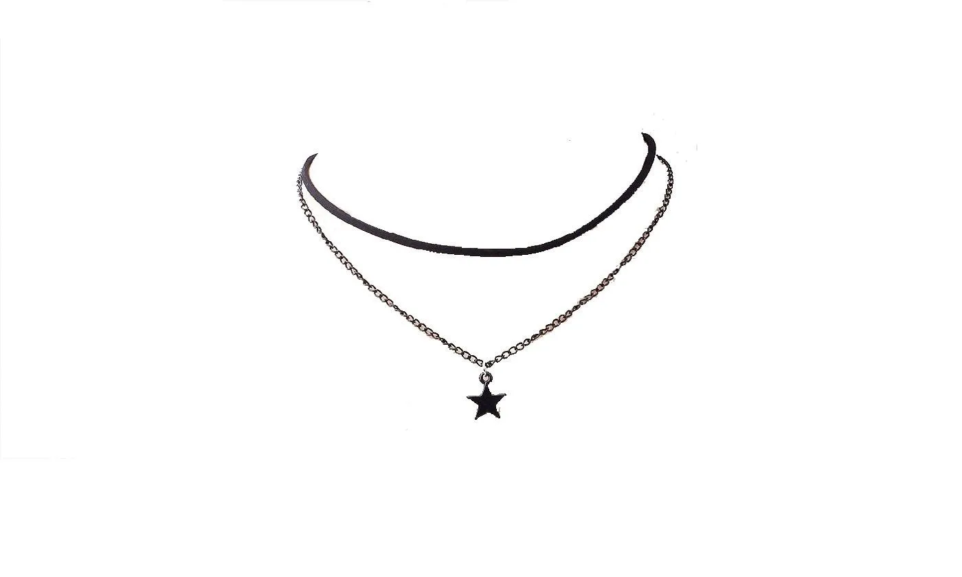 Leather Rope Star Double Chain Pendants Necklaces