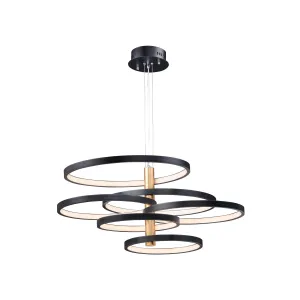 LED Black with Gold Rings Chandelier