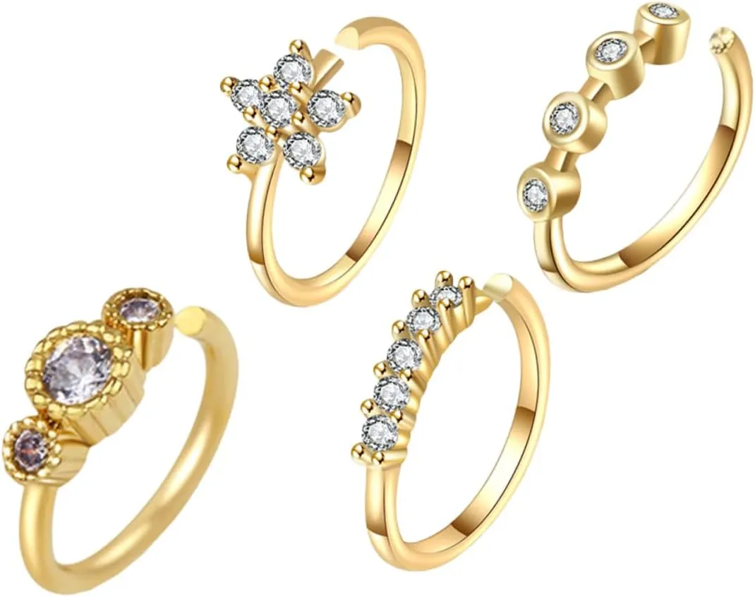 LIFKOME 4Pcs Zircon Nose Cuff Jewelry for Women Plated Soft Nose Clips Comfortable and Stylish Nose Rings for Everyday Wear Present for Special Occasions