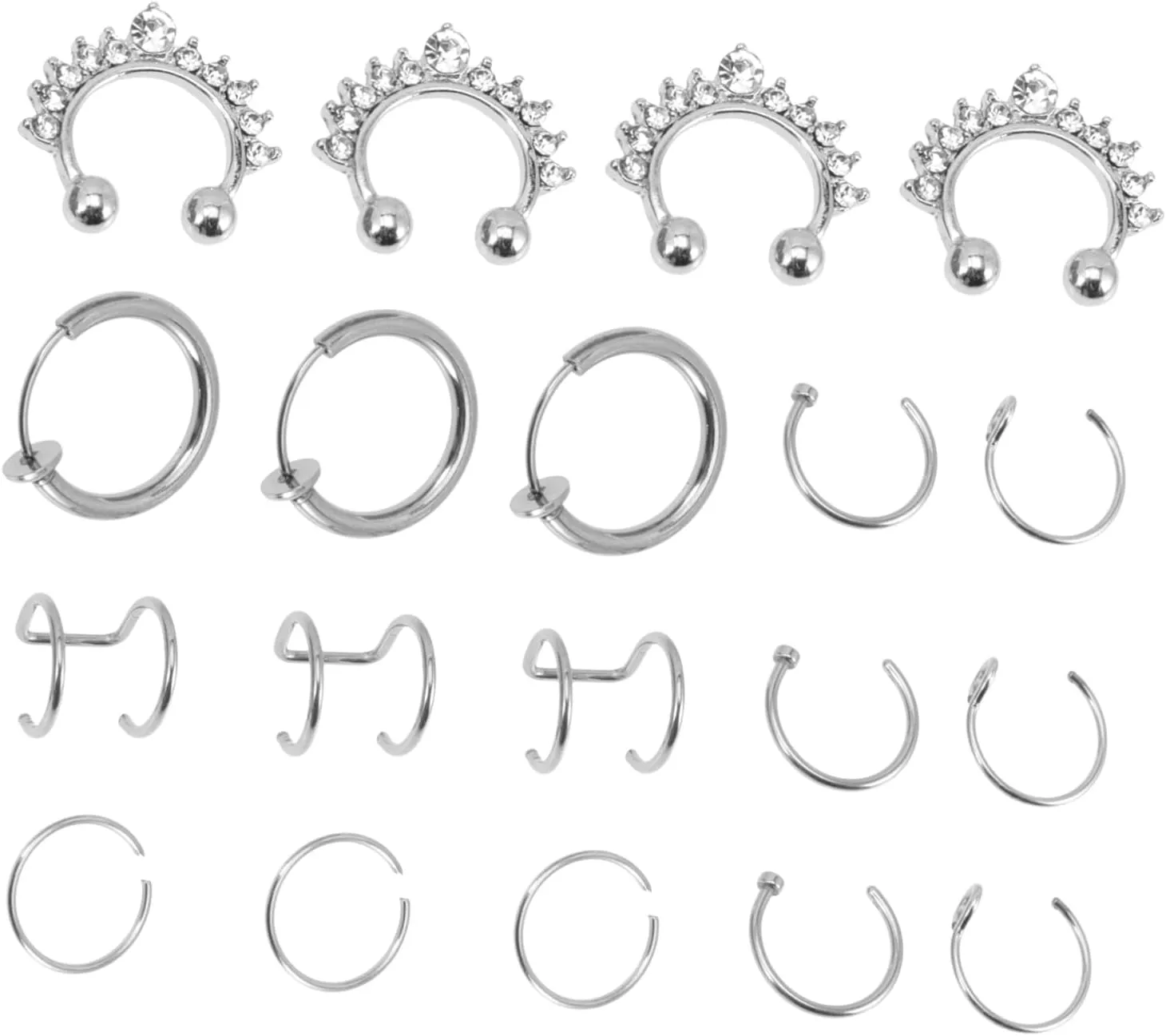 LIFKOME Non-Piercing Nose Ring Set 19pcs Women's Nose Hoop Ring Fake Nose Piercing Jewelry Comfortable Earring Clip