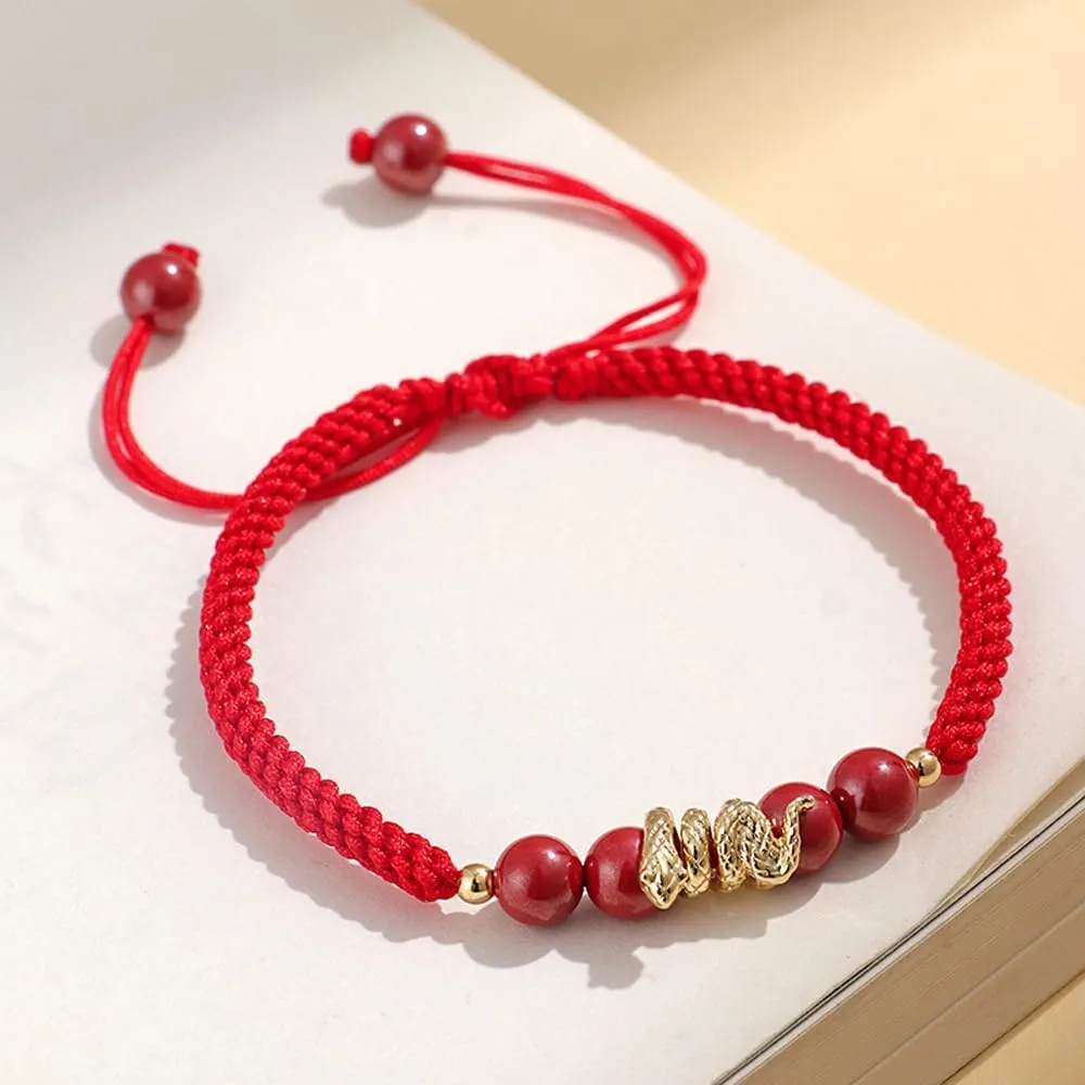 LIU JUN 2025 New Year Of Snake Bracelets, Red String Snake Charm Adjustable Bracelet Chinese Zodiac Animal Good Luck Braided Bracelet Lucky Snake Charm Red Rope Gifts Jewelry For Women Men