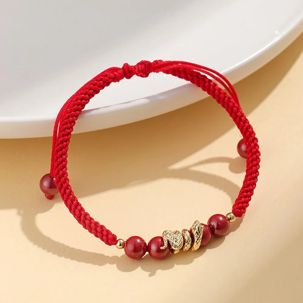 LIU JUN 2025 New Year Of Snake Bracelets, Red String Snake Charm Adjustable Bracelet Chinese Zodiac Animal Good Luck Braided Bracelet Lucky Snake Charm Red Rope Gifts Jewelry For Women Men