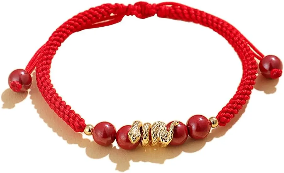 LIU JUN 2025 New Year Of Snake Bracelets, Red String Snake Charm Adjustable Bracelet Chinese Zodiac Animal Good Luck Braided Bracelet Lucky Snake Charm Red Rope Gifts Jewelry For Women Men