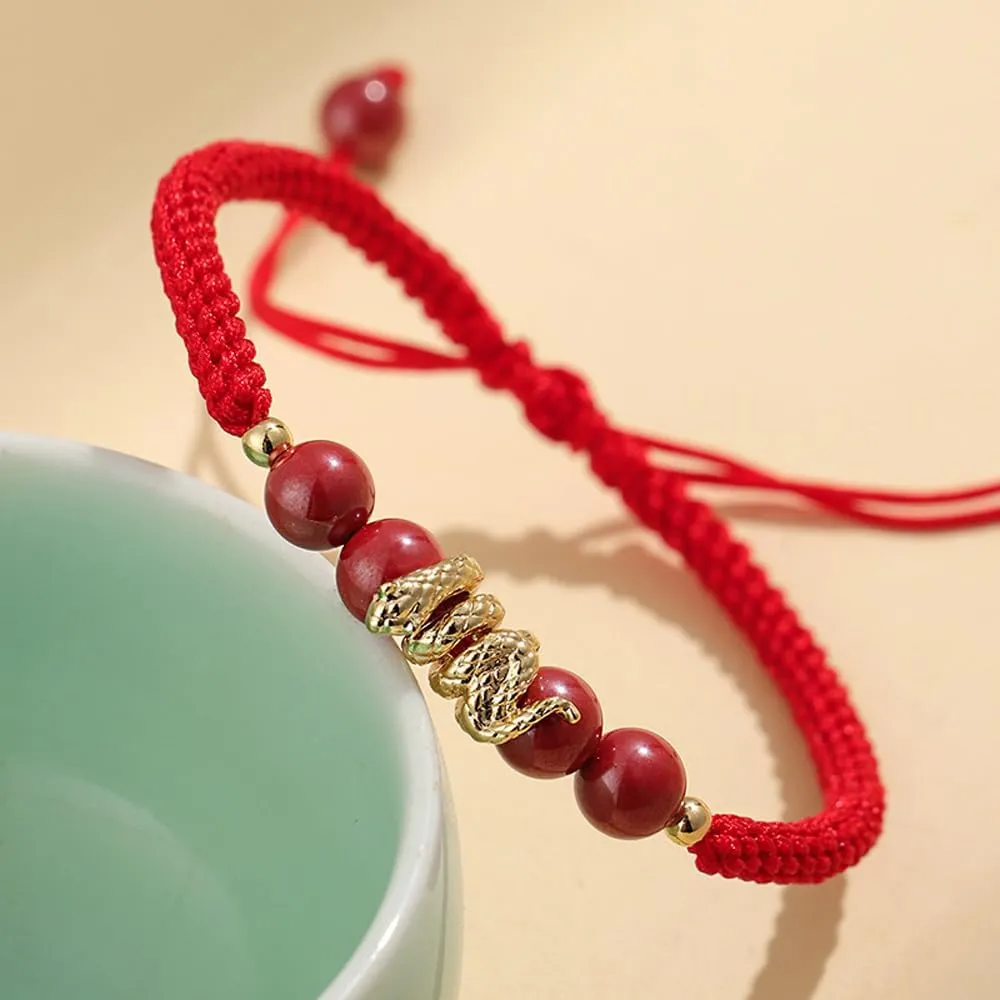 LIU JUN 2025 New Year Of Snake Bracelets, Red String Snake Charm Adjustable Bracelet Chinese Zodiac Animal Good Luck Braided Bracelet Lucky Snake Charm Red Rope Gifts Jewelry For Women Men