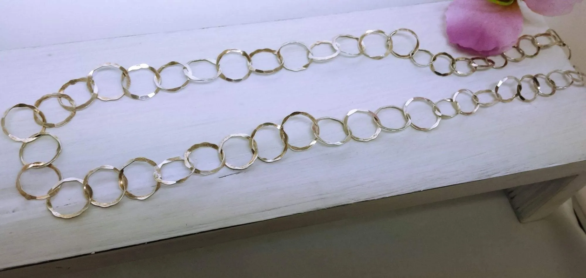 Long forged silver hammer link necklace