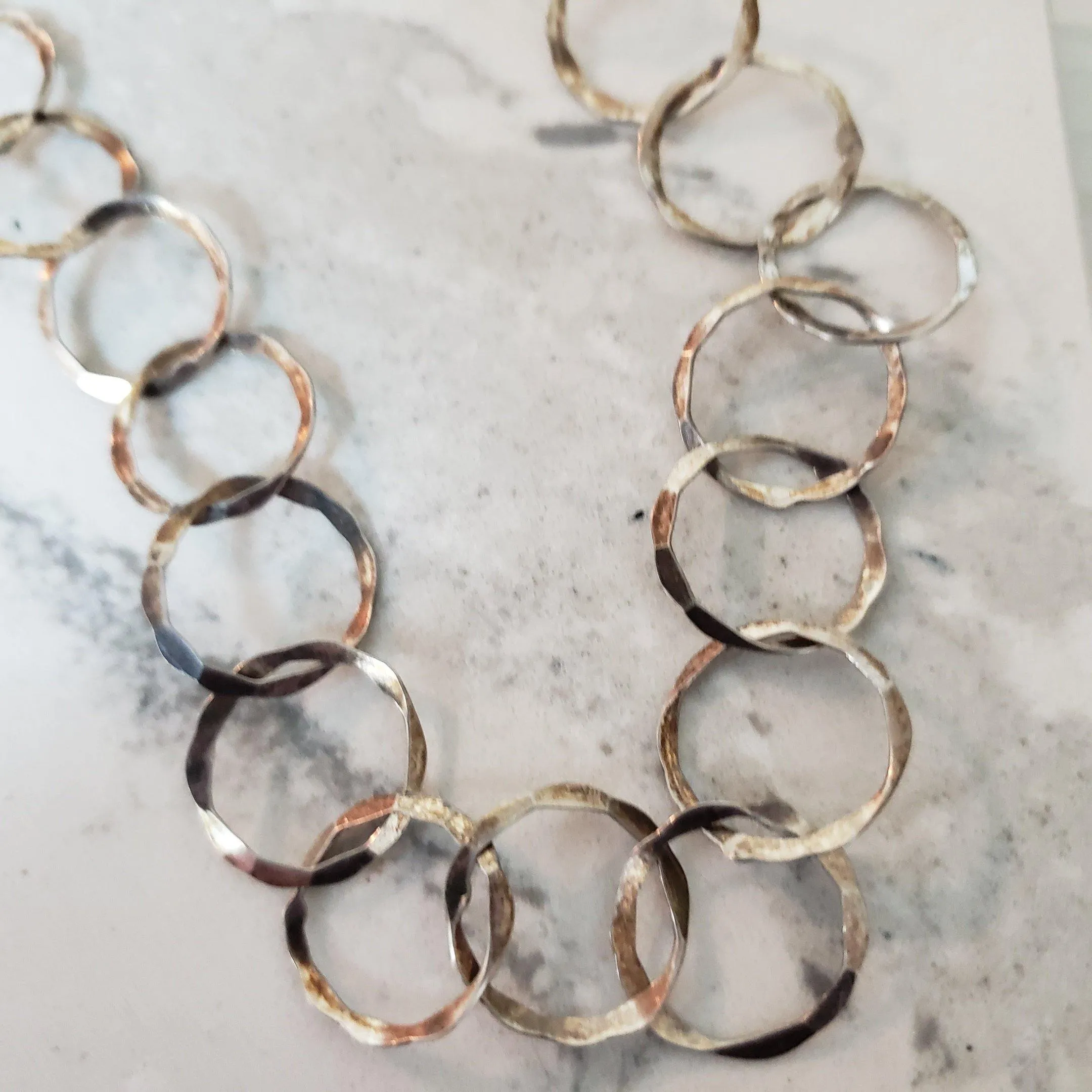 Long forged silver hammer link necklace