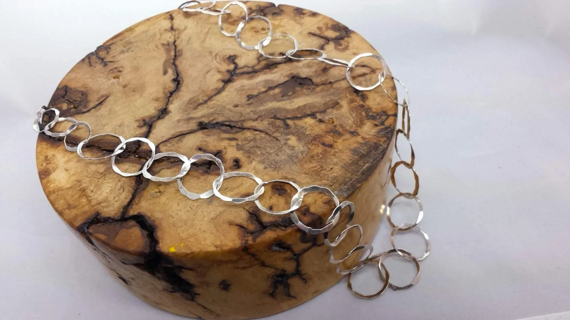 Long forged silver hammer link necklace