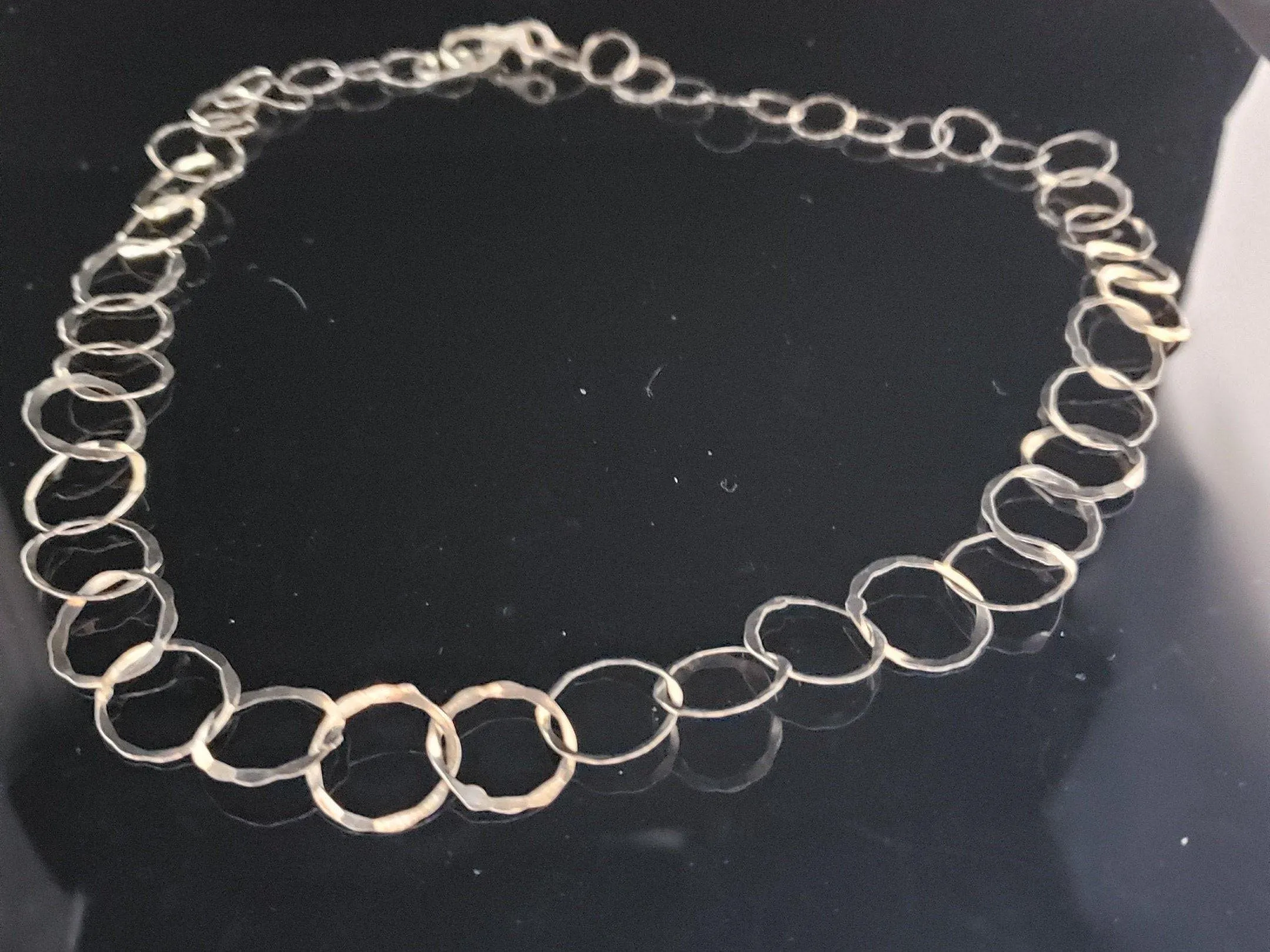 Long forged silver hammer link necklace