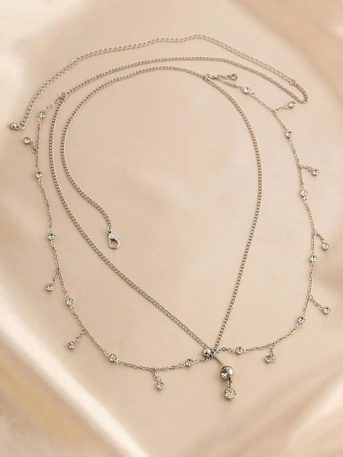 Longita Silver Gold Waist Chain for Women Belly Chain with Belly Rings Layered Stomach Chains Pearl Rhinestone Body Chain Waist Jewelry