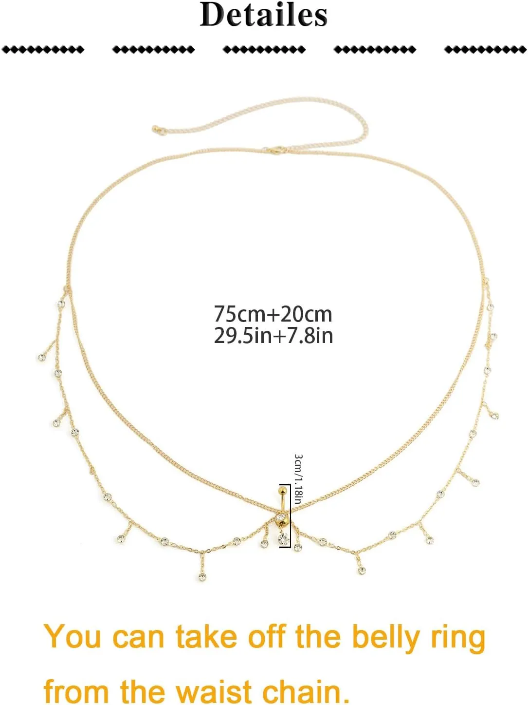Longita Silver Gold Waist Chain for Women Belly Chain with Belly Rings Layered Stomach Chains Pearl Rhinestone Body Chain Waist Jewelry