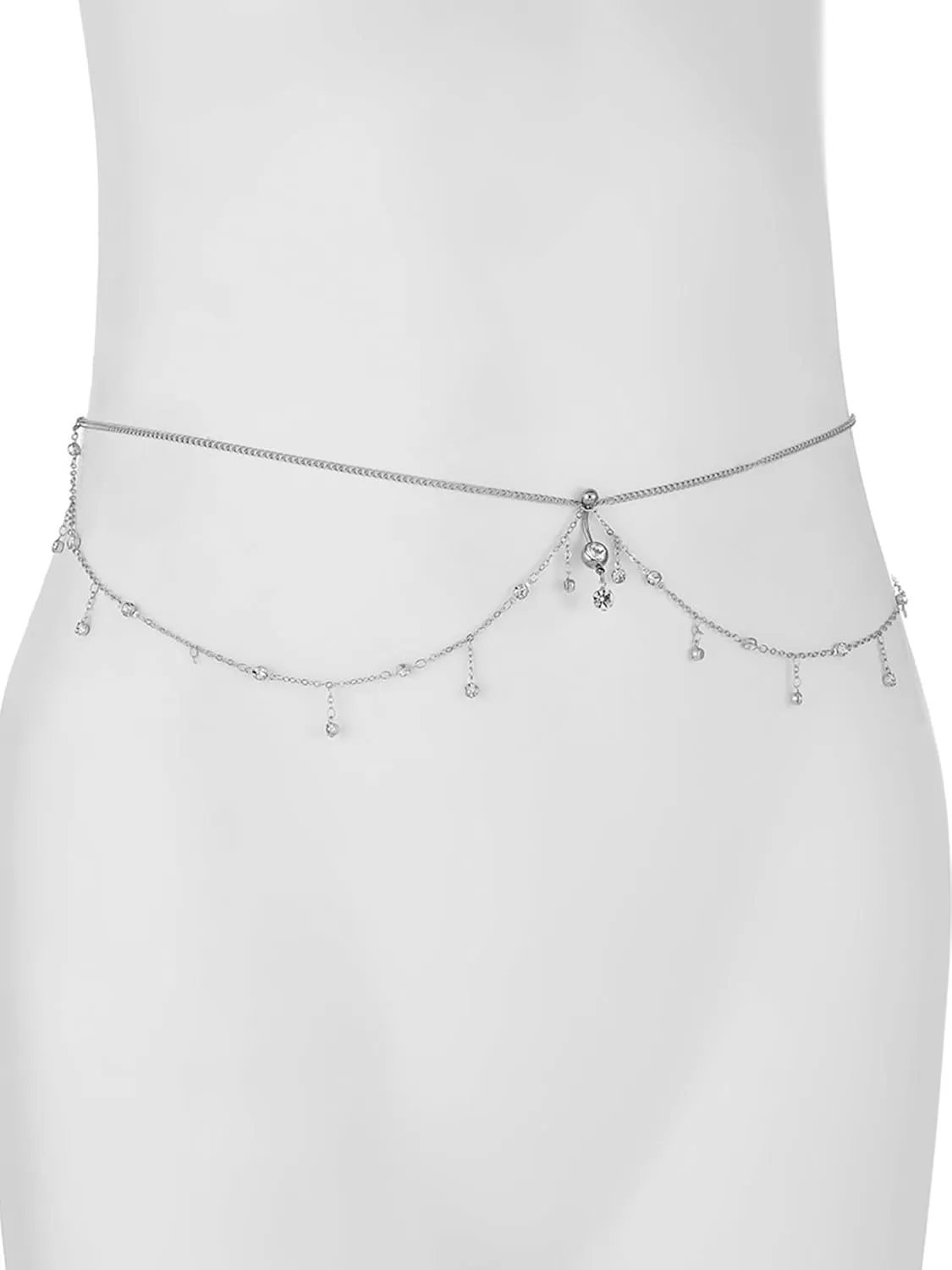 Longita Silver Gold Waist Chain for Women Belly Chain with Belly Rings Layered Stomach Chains Pearl Rhinestone Body Chain Waist Jewelry