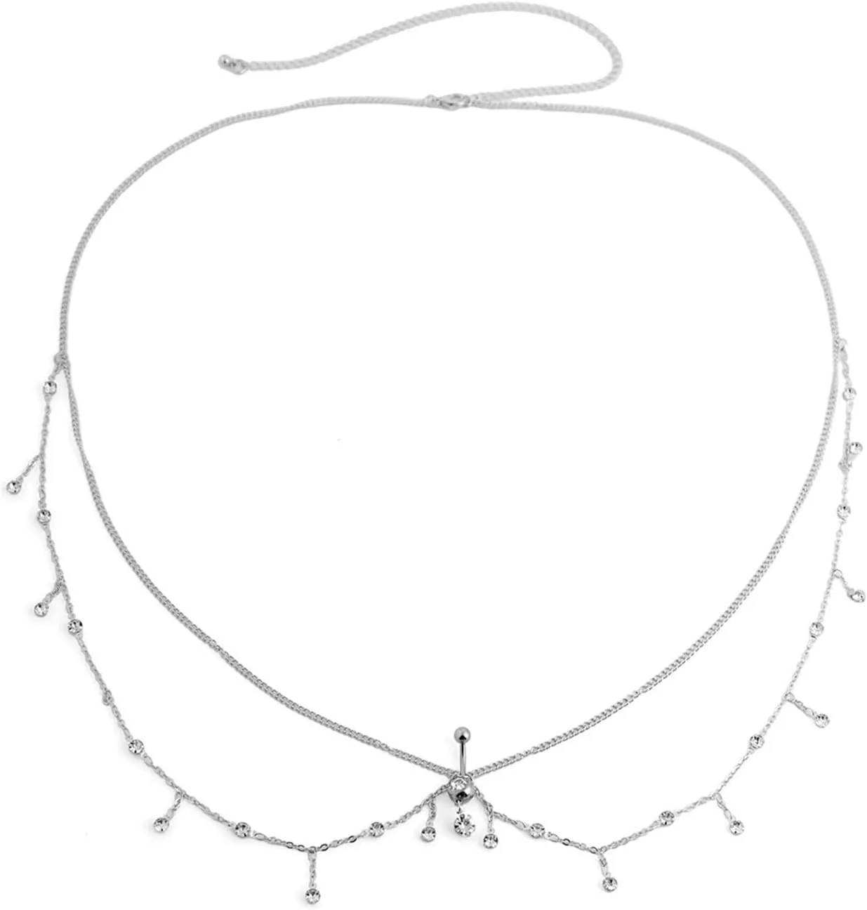 Longita Silver Gold Waist Chain for Women Belly Chain with Belly Rings Layered Stomach Chains Pearl Rhinestone Body Chain Waist Jewelry