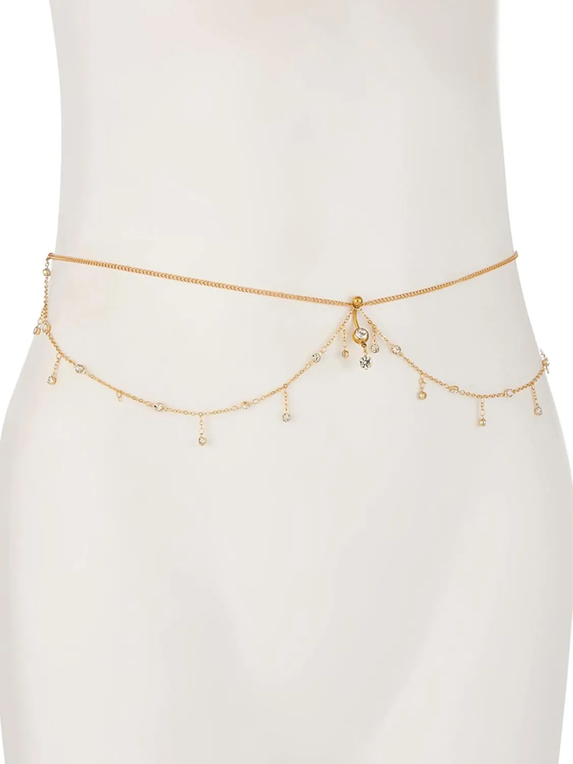 Longita Silver Gold Waist Chain for Women Belly Chain with Belly Rings Layered Stomach Chains Pearl Rhinestone Body Chain Waist Jewelry