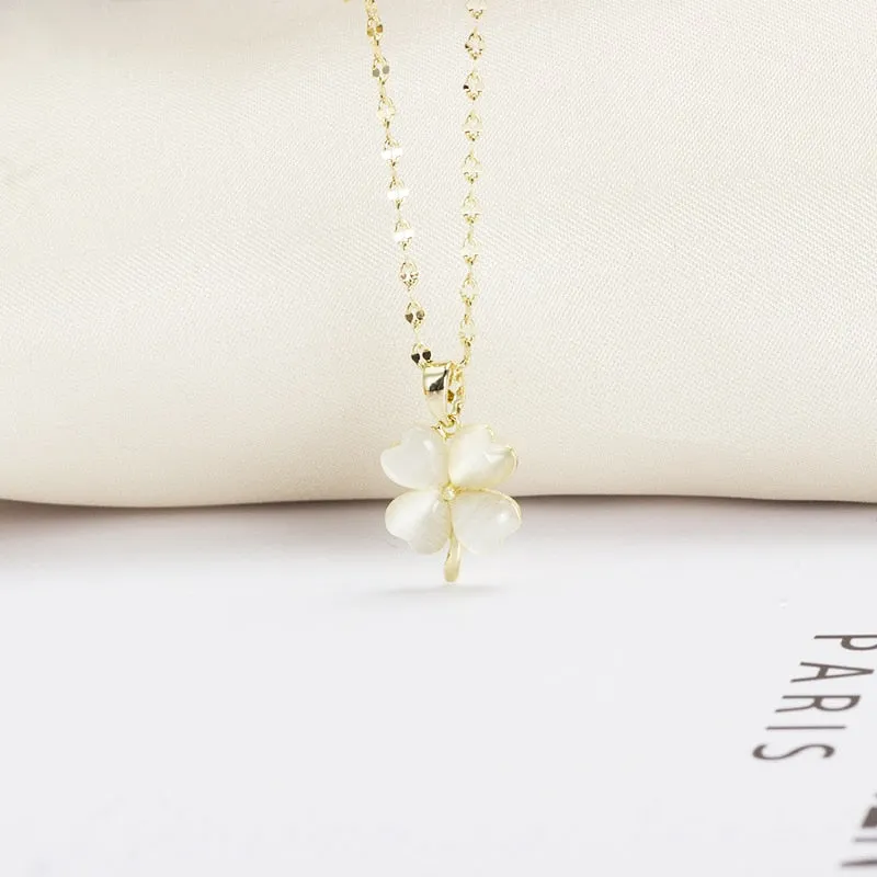 Lucky Clover Necklace For Women Gold Color Chain Clover Pendants Plant
