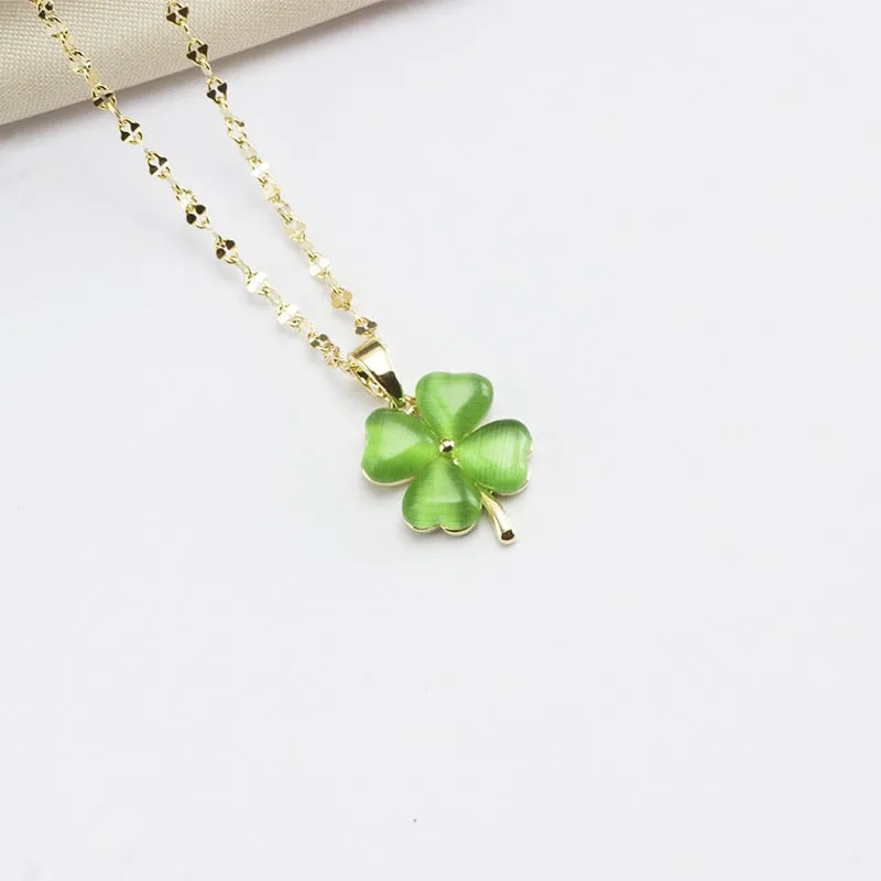 Lucky Clover Necklace For Women Gold Color Chain Clover Pendants Plant