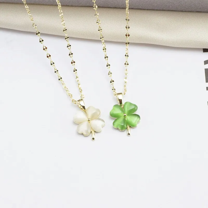 Lucky Clover Necklace For Women Gold Color Chain Clover Pendants Plant