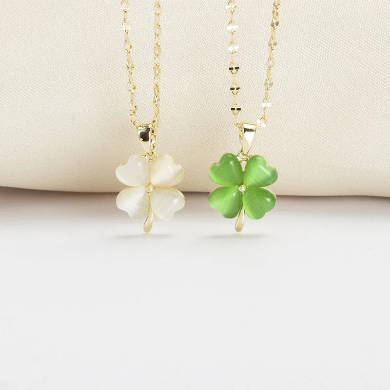 Lucky Clover Necklace For Women Gold Color Chain Clover Pendants Plant