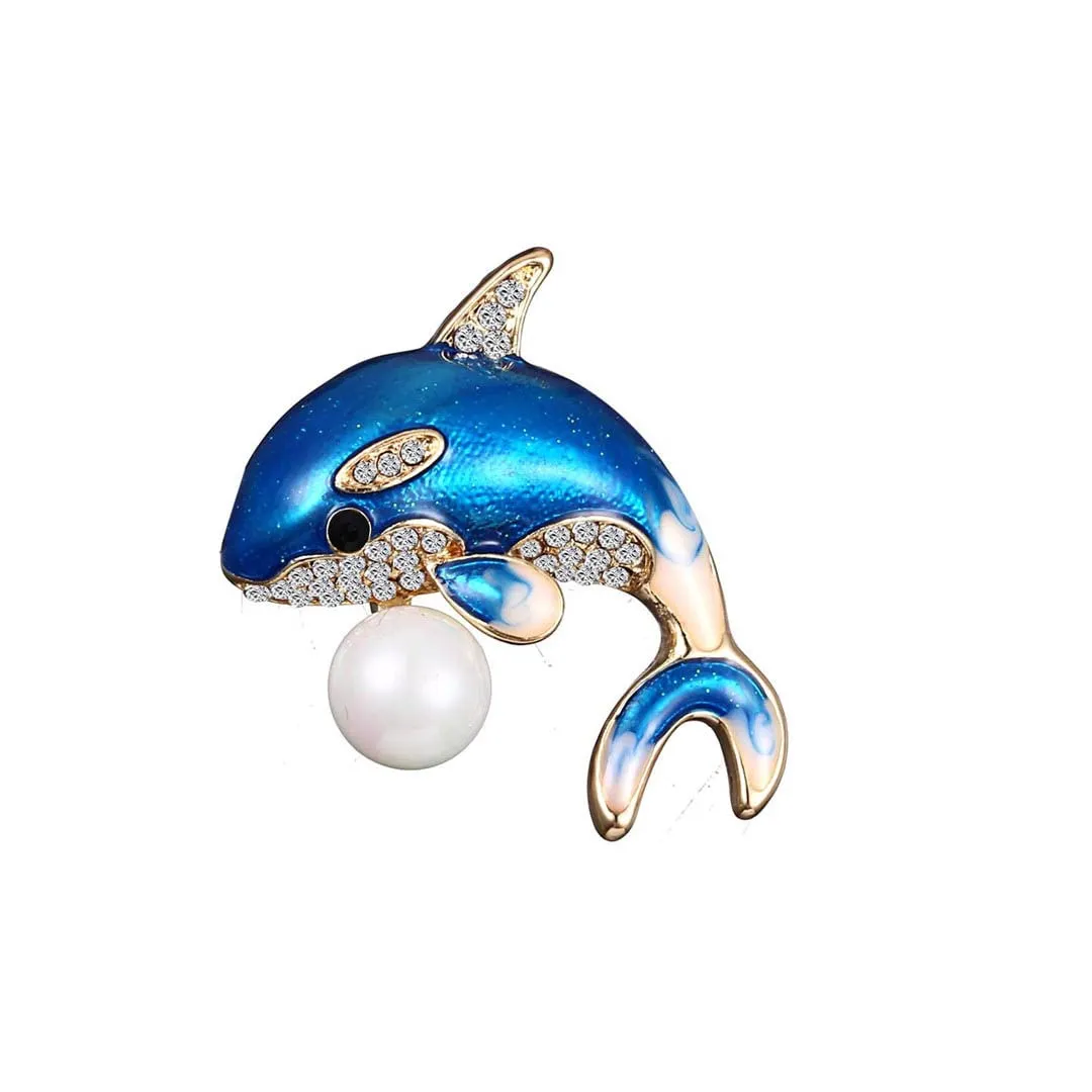 Lucky Fish Enamel Lapel Pins Sparkling Animal Goldfish Dolphin Whale Shark Brooch Clothes Button Jewelry 1