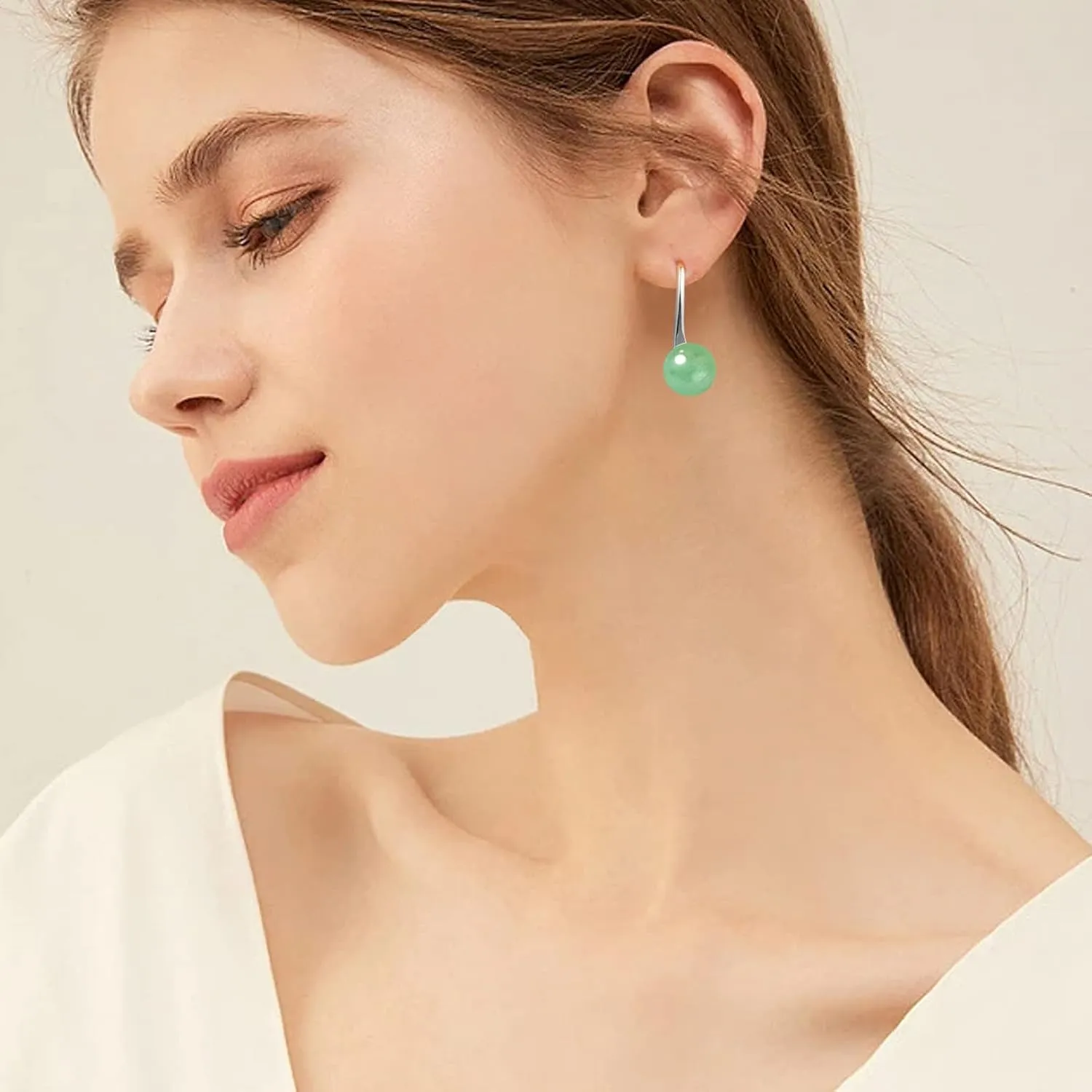 Lucky Gift Green Jade Earrings for Women Green Jade Stud Earrings S925 Sterling Silver Earrings Handmade High Heels Earrings Back to School Birthday Gift