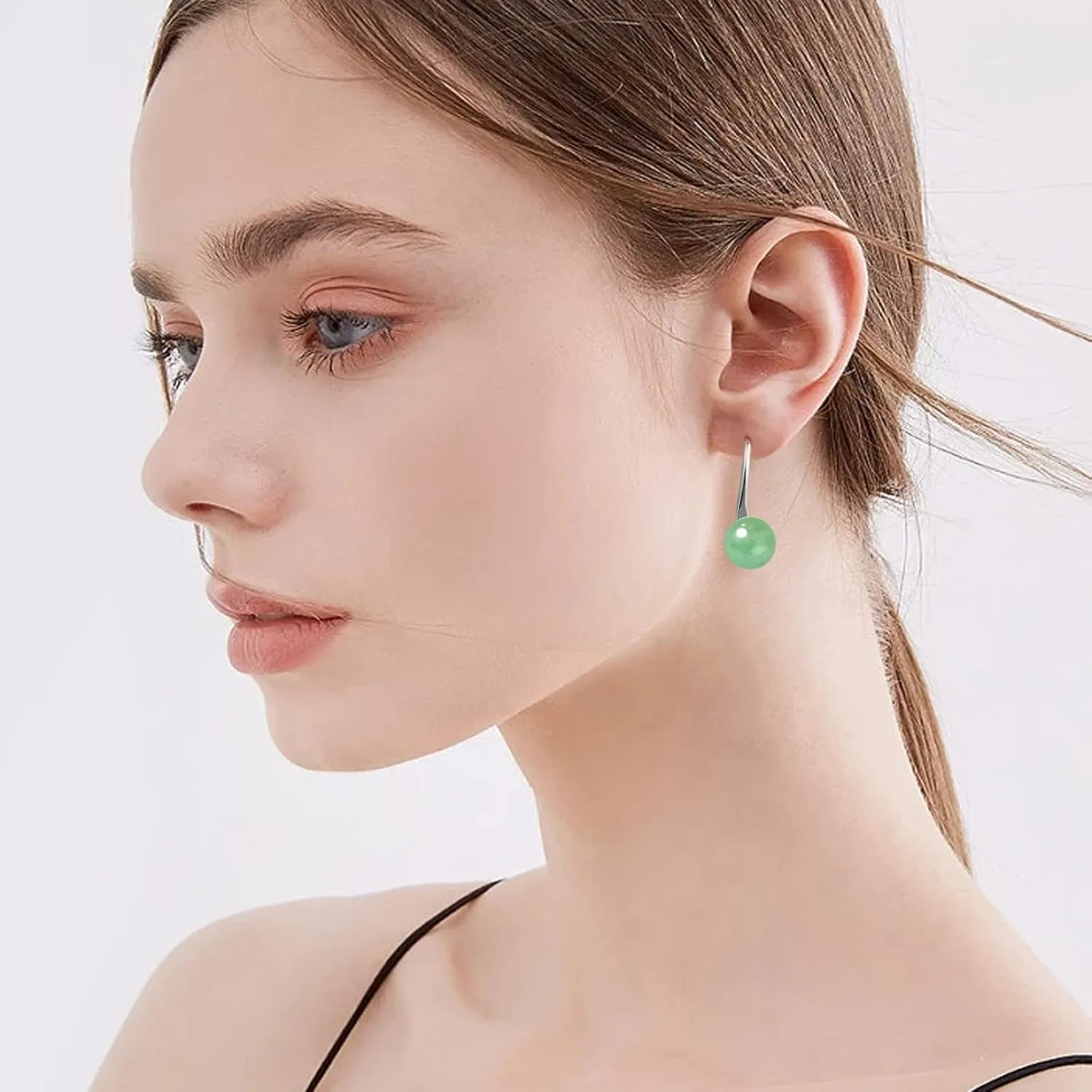 Lucky Gift Green Jade Earrings for Women Green Jade Stud Earrings S925 Sterling Silver Earrings Handmade High Heels Earrings Back to School Birthday Gift