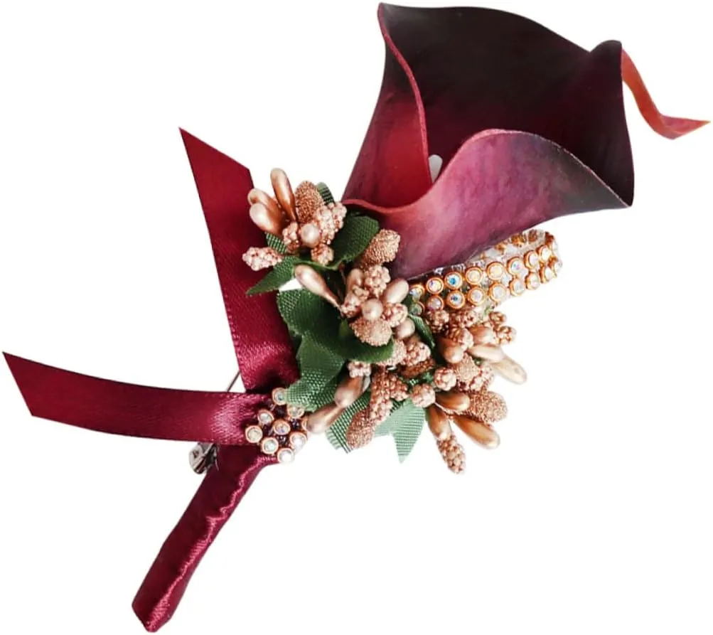 Luxshiny 1Pc PU Floral Brooch Pin Elegant Artificial Wedding Boutonniere for Brides Bridesmaids and Grooms Unique Accessory for Prom Parties and Special Occasions