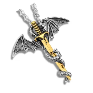Luxury Silver and Gold Plated Dragon Necklace with Sword