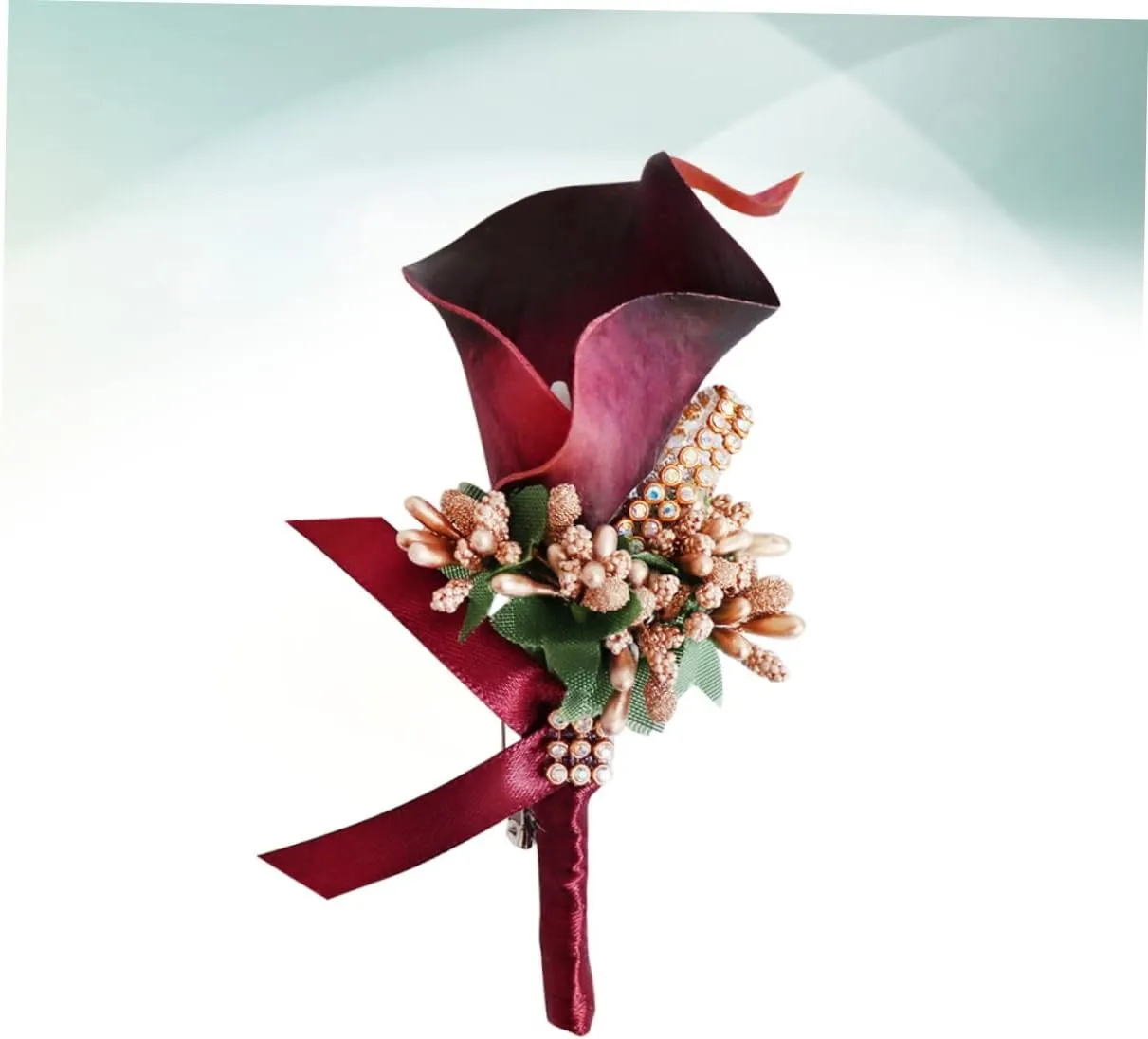 MAGICLULU 1PC PU Flower Brooch Pin Elegant Bridal Boutonniere for Weddings Proms and Special Occasions Craftsmanship with Rhinestone Inlay