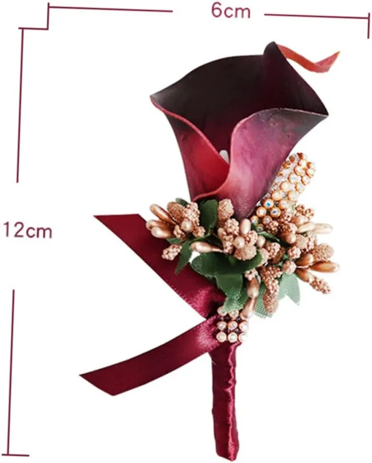 MAGICLULU 1PC PU Flower Brooch Pin Elegant Bridal Boutonniere for Weddings Proms and Special Occasions Craftsmanship with Rhinestone Inlay